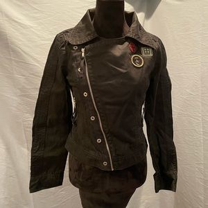 Diesel Women’s Black Cotton Moto Biker Jacket Zip Up